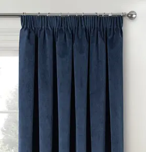 Luxury Enhanced Living Navy Velvet, Supersoft, 100% Blackout, Thermal Pair of Curtains with Tape Top - 46 x 72 inch (117x183cm)