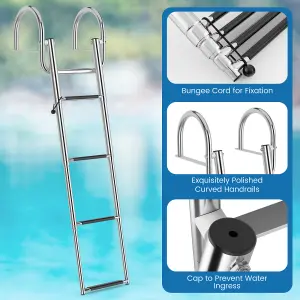 Costway 4-Step Pontoon Boat Ladder Folding Stainless Steel Rear Entry Inboard Ladder