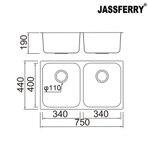 JASSFERRY Undermount Square Stainless Steel Kitchen Sink 2 Double Bowl