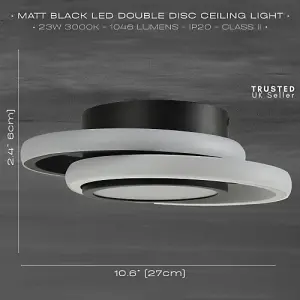 Modern LED Ceiling Light with Black and White Rings and Central Downlighter