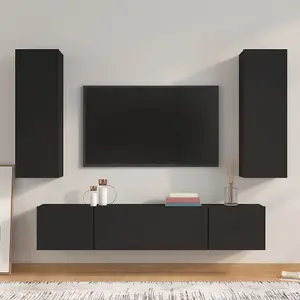 Berkfield 4 Piece TV Cabinet Set Black Engineered Wood