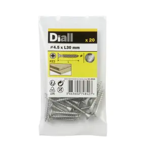 Diall Pozidriv Double-countersunk A2 stainless steel Wood screw (Dia)4.5mm (L)30mm, Pack of 20