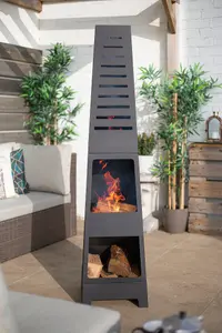 La Hacienda Malmo Steel Chiminea with Log Store - L 36 cm x W 36 cm x H 150 cm