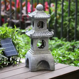 Grey LED Multi-layer Pagoda Resin Garden Fountain Water Feature with Solar Panel