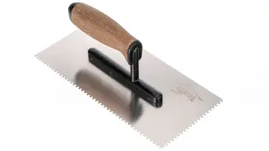 Toolty Stainless Steel Adhesive Notched Trowel with Cork Handle on Aluminium Foot 270mm 3x3mm for Tiling Plastering Rendering DIY