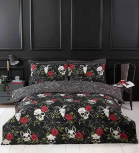 Skulls and Roses Multi Halloween Reversible Duvet Cover Set