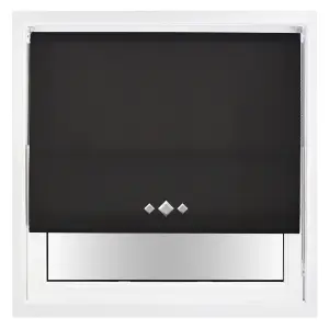 Trimmable Roller Blind with Triple Diamond Chrome Eyelet and Metal Fittings - Black Daylight Shade (W)195cm x (L)165cm