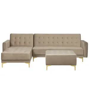 Corner Sofa with Ottoman ABERDEEN Sand Beige Velvet Right Hand