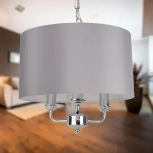 First Choice Lighting Trafalgar Chrome Grey 3 Light Ceiling Pendant Light