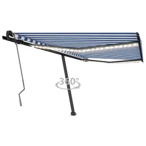 Berkfield Manual Retractable Awning with LED 400x350 cm Blue and White