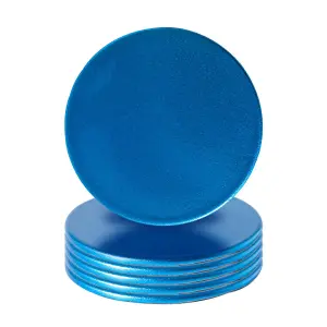 Metallic Coasters - Blue - 10cm - Pack of 6 - Table Non-Slip Drink Mats by Harbour Housewares