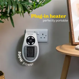 Russell Hobbs Electric Ceramic Heater Plug In 500W White RHPH2001