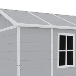 8x6ft Grey Outdoor Shed Apex Roof Plastic Tool Shed with Dual-door