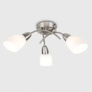 ValueLights Barine 3 Way Brushed Chrome Curved Arm Ceiling Light with Frosted Glass Shades