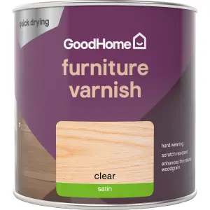 GoodHome Clear Satin Multi-surface Furniture Wood varnish, 250ml