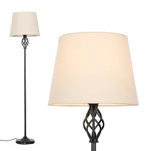 ValueLights Memphis Traditional Style Black Barley Twist Floor Lamp with Beige Light Shade