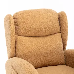 Modern Teddy Fabric Upholstered Rocking Chair Wingback Padded Seat For Living Room Bedroom, Khaki