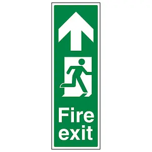 Fire Exit Arrow Up Sign - Portrait - Adhesive Vinyl - 200x600mm (x3)