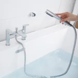 BATHWEST Bath Taps with Shower,Bathroom Square Tub Mixer Taps Dual Lever Bath Filler Tap Chrome