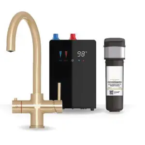 Premium Brushed Gold 4 In 1 Swan Tap with Digital Tank and Water Filter