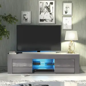 Loom TV Unit 130cm Dark Grey with High Gloss Doors and LED Lighting - Creative Furniture