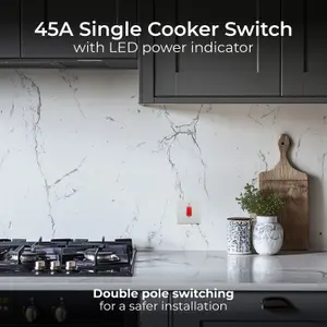 BG Evolve 45A Double Pole Cooker Switch & LED, Brushed Steel