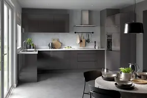 Kitchen Kit Oven & Microwave Tall Housing Unit 600mm w/ J-Pull Cabinet Door - Super Gloss Graphite