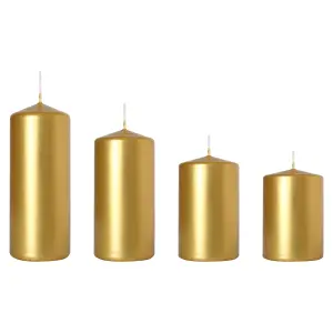 Set of 4 Pillar Candles, Set of 4 Votive Candles, Decorative Household Candles, Long Burning Time - Advent, Christmas (Gold)