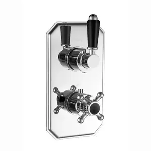 ENKI Regent Chrome Black Traditional Crosshead Single Outlet Brass Thermostatic Twin Shower Valve TSV031