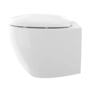 GoodHome Kentia White Rimless Wall hung Round Toilet pan with Soft close seat