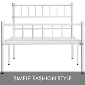 Minimalist Metal Bed Frame with Slatted Headboard White / Single (3')