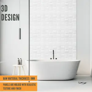 3D Wall Panels Adhesive Included - 6 Sheets Cover 16.15ft²(1.5m²) Interior Cladding Panels - Square Grid Lattice Design Matt White