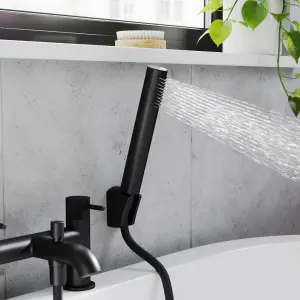 GoodHome Owens Matt Black Deck-mounted Bath mixer tap with shower kit