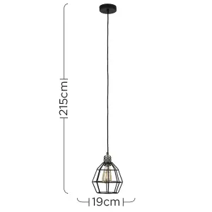 ValueLights Angus Antique Brass Ceiling Pendant Light Fitting with Black Wire Cage Shade