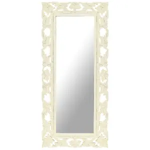 Berkfield Hand Carved Mirror White 110x50 cm Solid Mango Wood