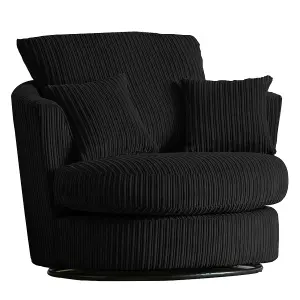 Luxor Jumbo Cord Black Fabric Single Seater 360 Degree Swivel Chair Sofa Accessory