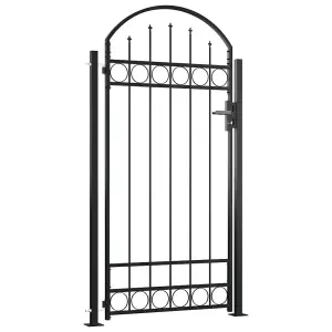 Berkfield Fence Gate with Arched Top and 2 Posts 105x204 cm Black