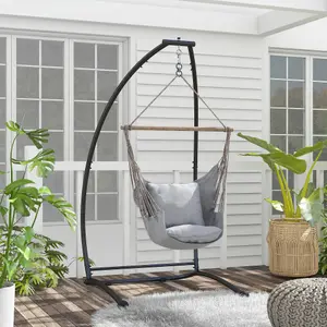 Outsunny Hammock Chair Stand with Metal Frame C Shape Hammock Stand Only, Black