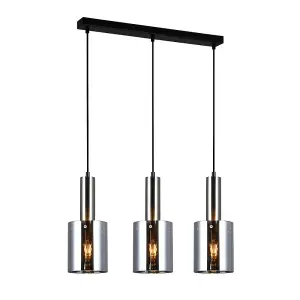 Luminosa Modern Hanging Pendant Satin Nickel 3 Light  with Smoky Shade, E27