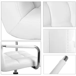 Yaheetech PU Leather Modern Office Chair with Armrests - White