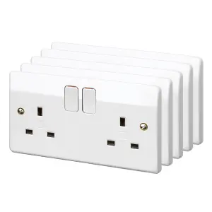 MK White Double 13A Switched Socket, Pack of 5