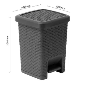 ADDIS Faux Rattan Bathroom Pedal Bin- Charcoal 518144B&Q