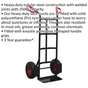 250kg Heavy Duty Sack Truck with Puncture-Proof Solid PU Tyres for Large Loads