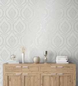 Crown Estelle Damask Grey Wallpaper M1756