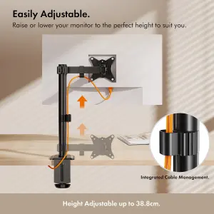 VonHaus Single Arm Monitor Mount for 13-32 Screens - Adjustable PC Monitor Arm with C-Clamp & Grommet - 180 Tilt and 360 Swivel