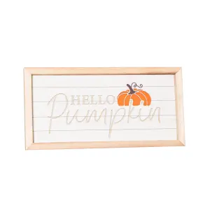 46cm Hanging Hello Pumpkin Wooden Autumnal Decorative Sign Wall Art