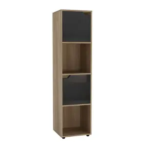 URBNLIVING 119cm Height 4 Cubes Oak Wooden Bookcase Shelving Display Shelf Black Door Storage Unit