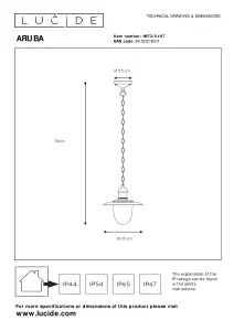 Lucide Aruba Cottage Pendant Light Outdoor 25cm - 1xE27 - IP44 - Rust Brown