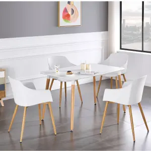 Set of 2 Eden Dining Chairs with Leather Cushions Dining Armchair White