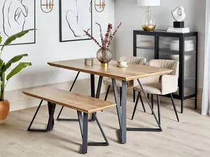 Dining Set Table with Bench Light Wood with Black UPTON